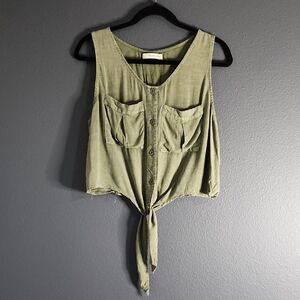 Mustard Seed Sage Green Tie-Front Tank Top